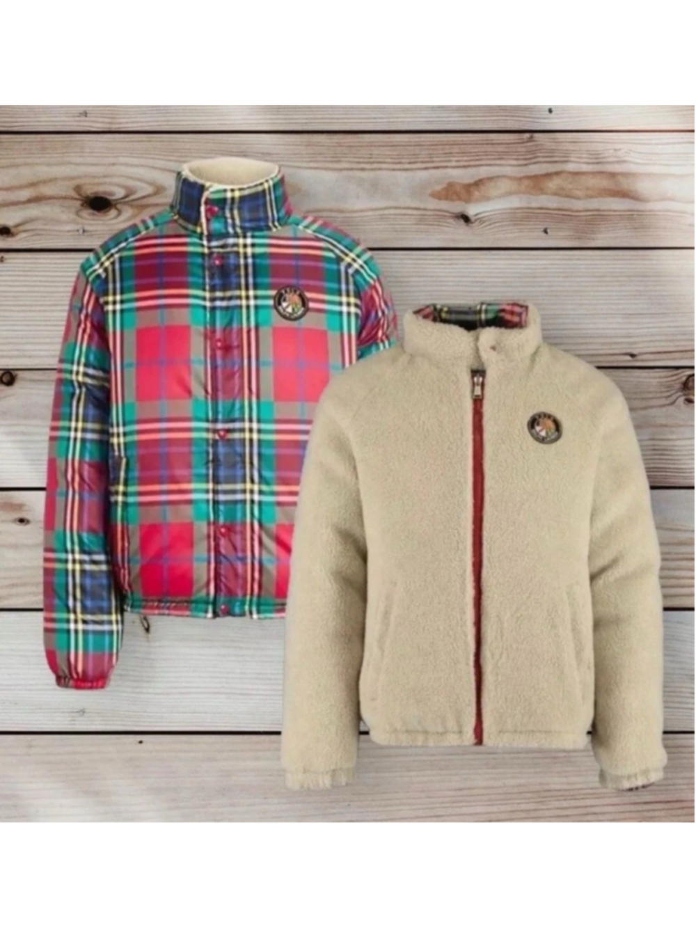 Polo Ralph Lauren Puffer Coat Reversible Sun Valley Jacket Mens L Multi Check